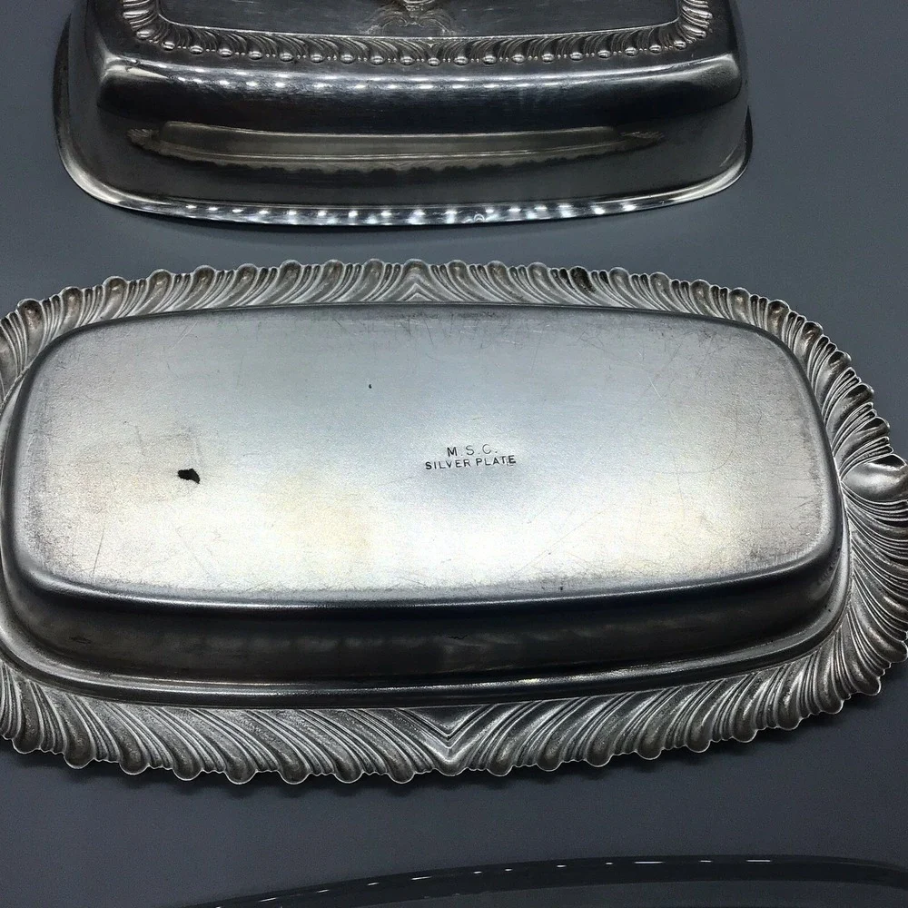 Vintage M.S.C Silverplate Butter Dish with Glass Tray